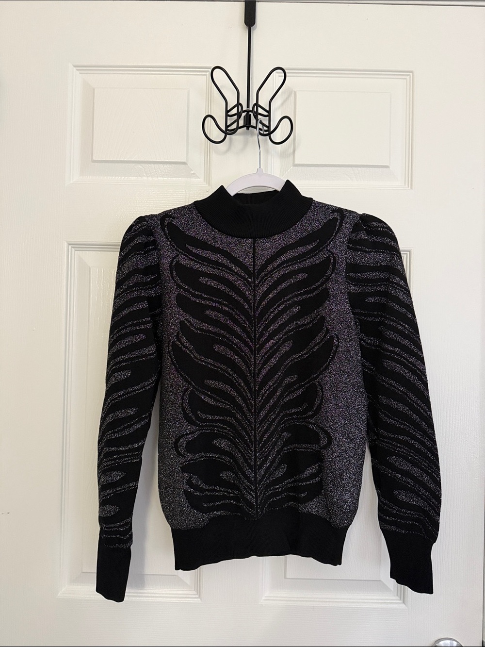 Forever 21 black/silver whimsigoth sweater with mock neck and puff sleeves